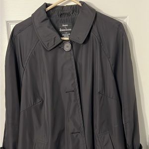 Women’s black jacket, size P-2X, solid black with leopard lining.